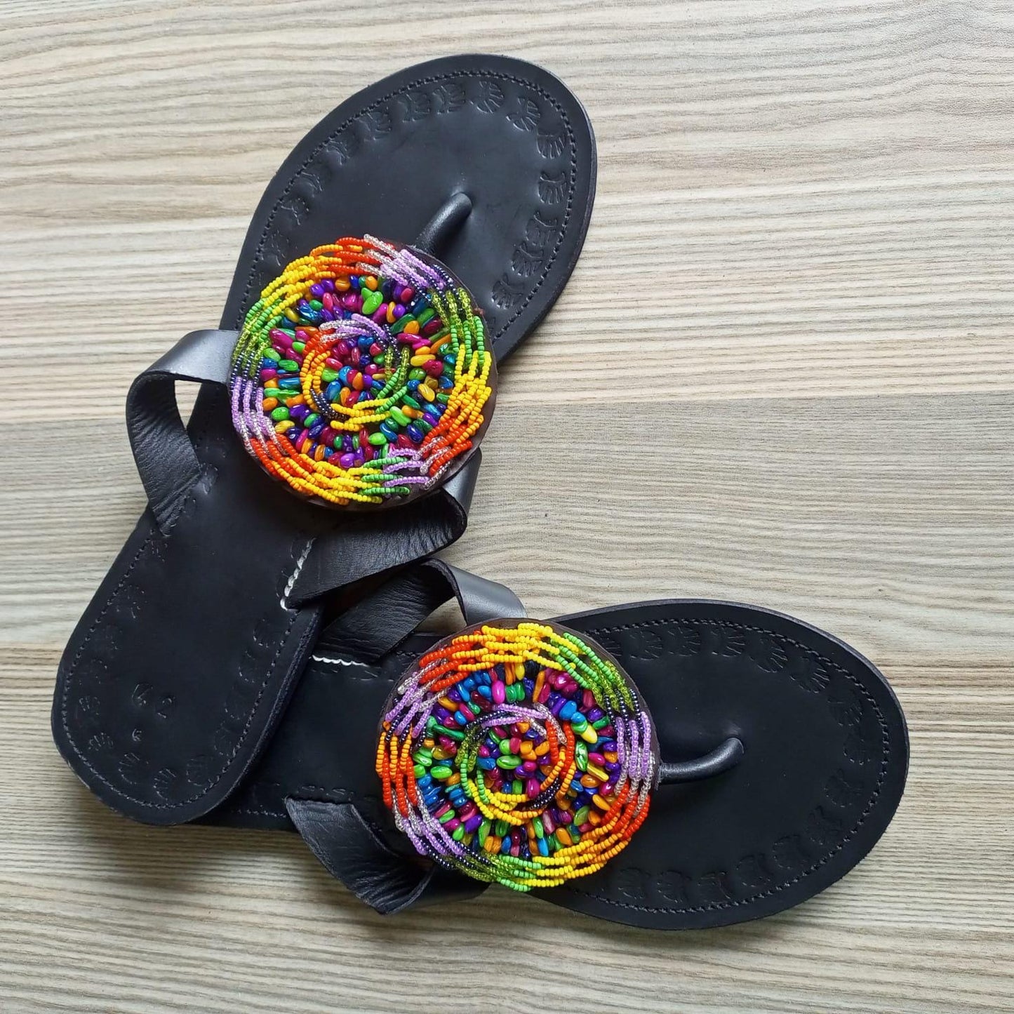 Handmade African Beaded Sandals/Authentic Maasai-Style Leather Flip-Flops Women/Boho Beach Sandals/Comfortable Summer Sandal African Gifts