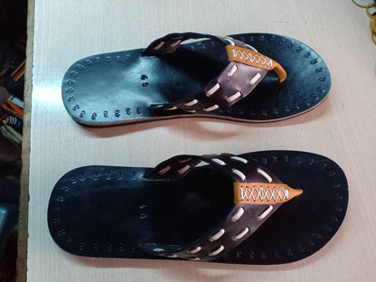 CUSTOMIZED Leather Men's Sandals/Genuine Leather Beaded Flip-Flops/Comfortable Summer Sandals for Men/African Shoes/Unique Gift for Him