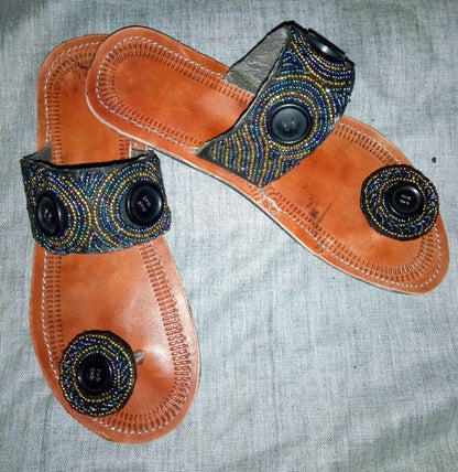 Handmade African Beaded Sandals/Authentic Maasai-Style Leather Flip-Flops Women/Boho Beach Sandals/Comfortable Summer Sandal African Gifts