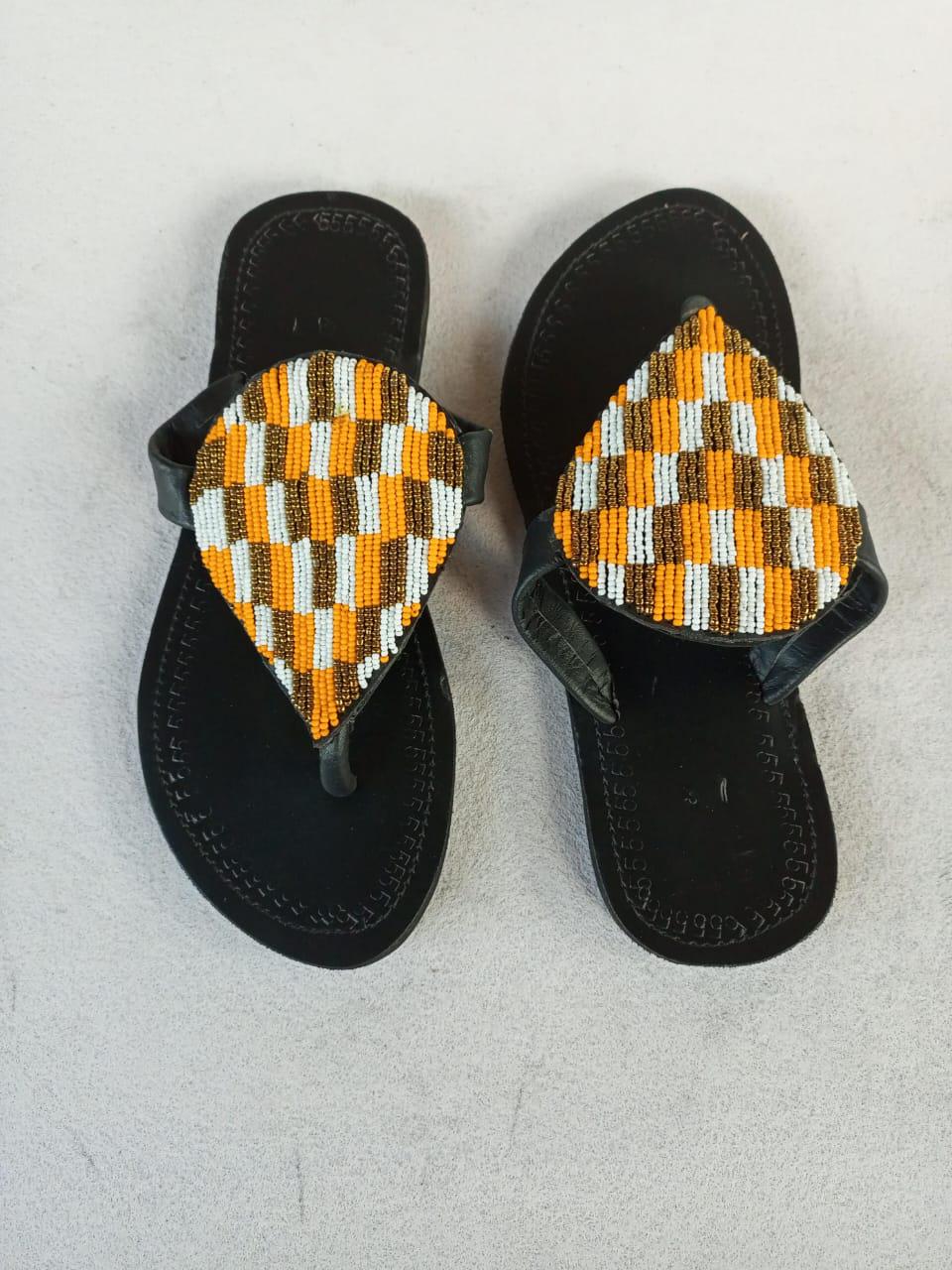 Handmade African Beaded Sandals/Authentic Maasai-Style Leather Flip-Flops Women/Boho Beach Sandals/Comfortable Summer Sandal African Gifts