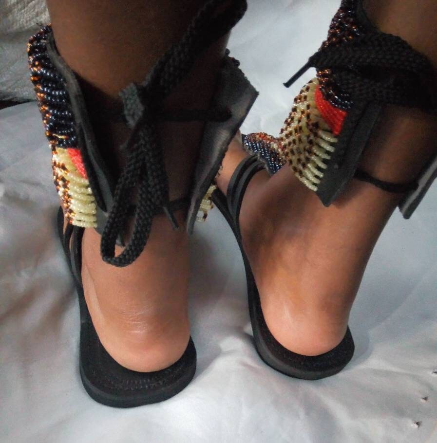 Handmade African Beaded Sandals/Authentic Maasai-Style Leather Flip-Flops Women/Boho Beach Sandals/Comfortable Summer Sandal African Gifts