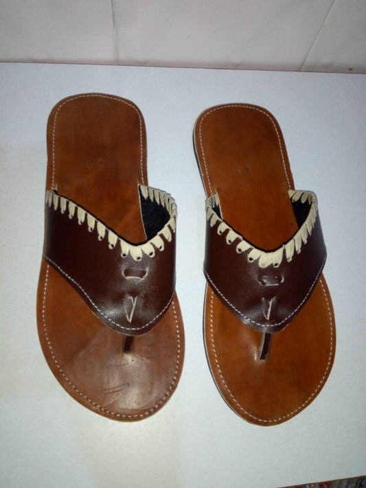 Handmade African Men's Sandals/Genuine Leather Beaded Flip-Flops/Comfortable Summer Sandals for Men/African Shoes/Unique Gift for Him