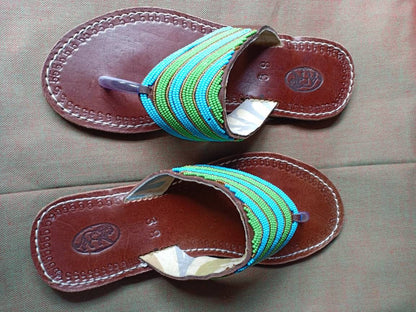 Handmade African Beaded Sandals/Authentic Maasai-Style Leather Flip-Flops Women/Boho Beach Sandals/Comfortable Summer Sandal African Gifts