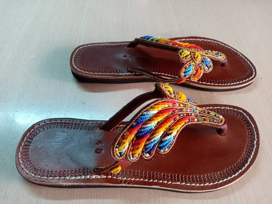 Handmade African Beaded Sandals/Authentic Maasai-Style Leather Flip-Flops Women/Boho Beach Sandals/Comfortable Summer Sandal African Gifts