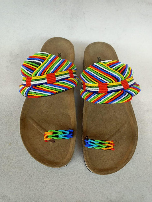 Handmade African Beaded Sandals/Authentic Maasai-Style Leather Flip-Flops Women/Boho Beach Sandals/Comfortable Summer Sandal African Gifts