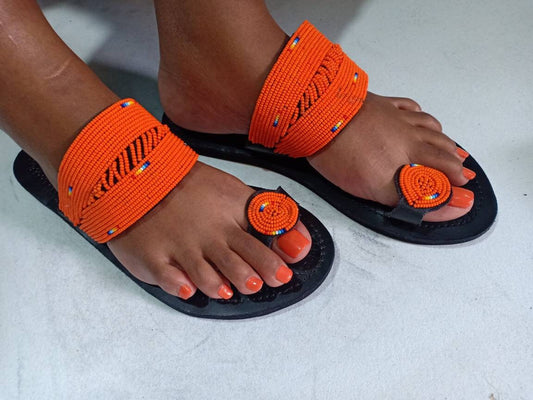 Handmade African Beaded Sandals/Authentic Maasai-Style Leather Flip-Flops Women/Boho Beach Sandals/Comfortable Summer Sandal African Gifts