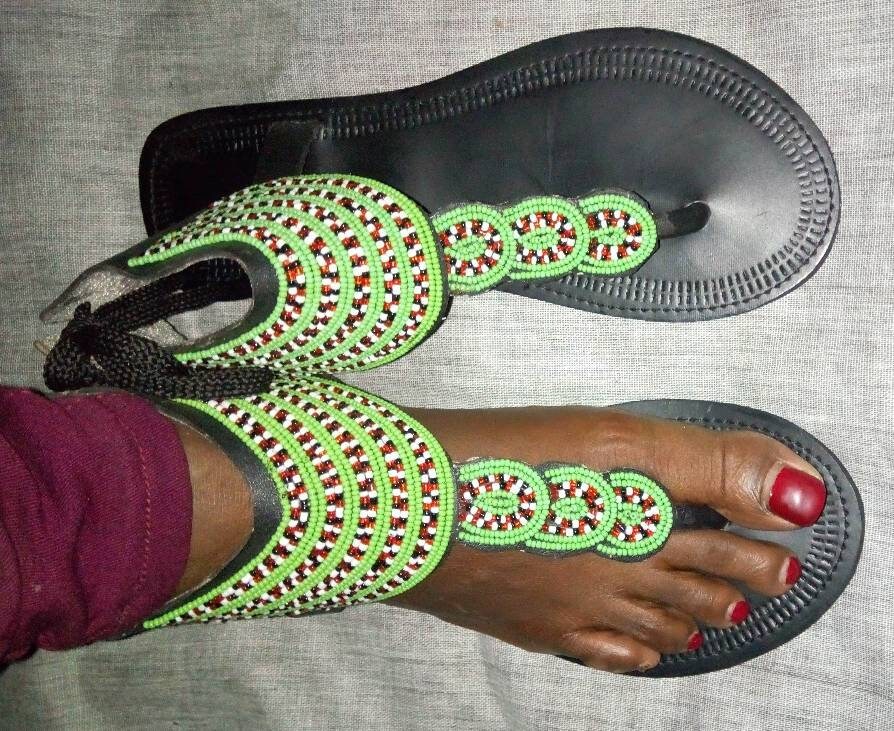 Handmade African Beaded Sandals/Authentic Maasai-Style Leather Flip-Flops Women/Boho Beach Sandals/Comfortable Summer Sandal African Gifts