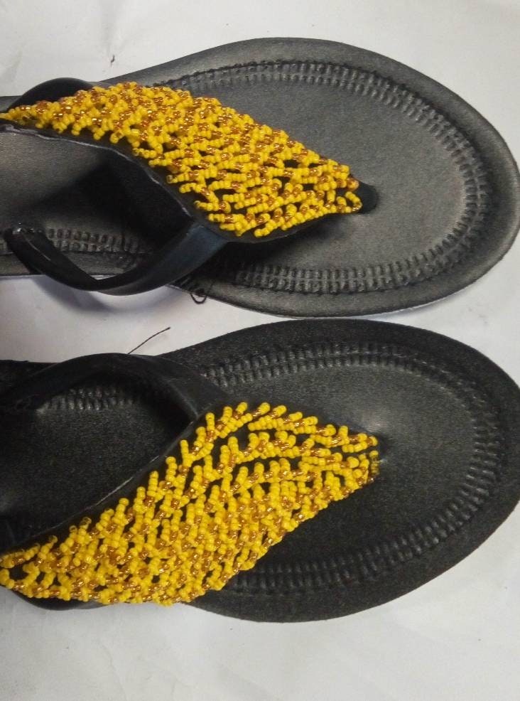 Handmade African Beaded Sandals/Authentic Maasai-Style Leather Flip-Flops Women/Boho Beach Sandals/Comfortable Summer Sandal African Gifts