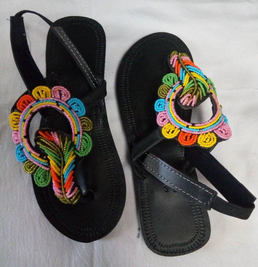 Handmade African Beaded Sandals/Authentic Maasai-Style Leather Flip-Flops Women/Boho Beach Sandals/Comfortable Summer Sandal African Gifts