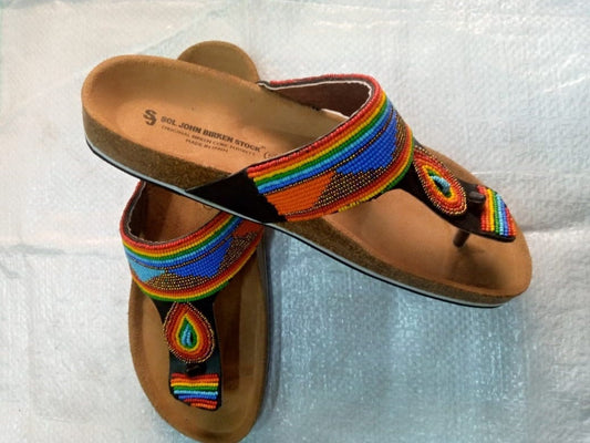 Handmade African Beaded Sandals/Authentic Maasai-Style Leather Flip-Flops Women/Boho Beach Sandals/Comfortable Summer Sandal African Gifts