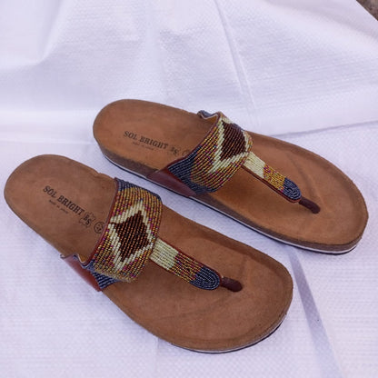 Handmade African Beaded Sandals/Authentic Maasai-Style Leather Flip-Flops Women/Boho Beach Sandals/Comfortable Summer Sandal African Gifts