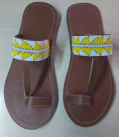 Handmade African Men's Sandals/Genuine Leather Beaded Flip-Flops/Comfortable Summer Sandals for Men/African Shoes/Unique Gift for Him