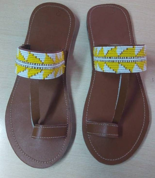 Handmade African Men's Sandals/Genuine Leather Beaded Flip-Flops/Comfortable Summer Sandals for Men/African Shoes/Unique Gift for Him