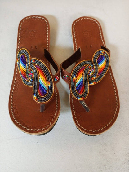 Handmade African Beaded Sandals/Authentic Maasai-Style Leather Flip-Flops Women/Boho Beach Sandals/Comfortable Summer Sandal African Gifts