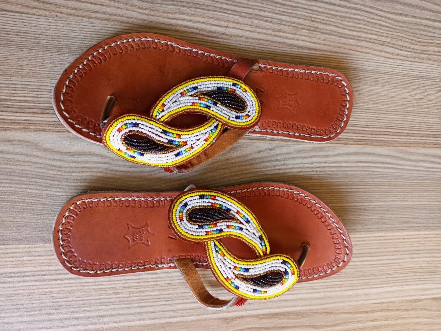 Handmade African Beaded Sandals/Authentic Maasai-Style Leather Flip-Flops Women/Boho Beach Sandals/Comfortable Summer Sandal African Gifts
