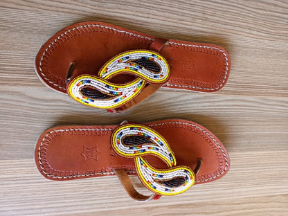 Handmade African Beaded Sandals/Authentic Maasai-Style Leather Flip-Flops Women/Boho Beach Sandals/Comfortable Summer Sandal African Gifts
