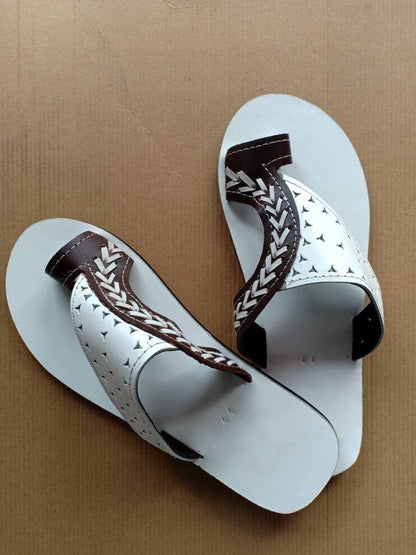 Handmade African Men's Sandals/Genuine Leather Beaded Flip-Flops/Comfortable Summer Sandals for Men/African Shoes/Unique Gift for Him