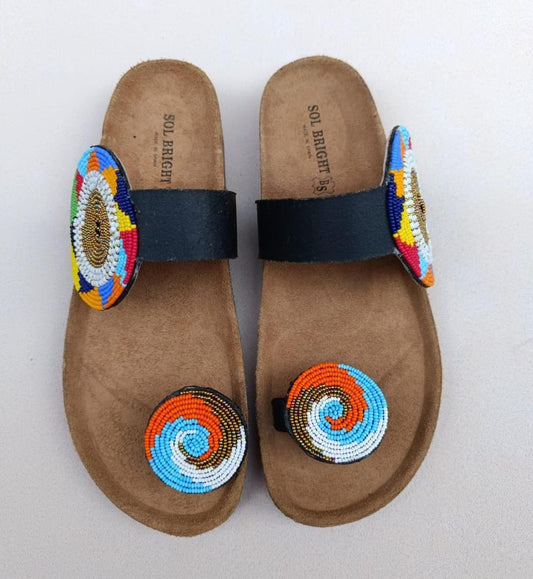 Handmade African Beaded Sandals/Authentic Maasai-Style Leather Flip-Flops Women/Boho Beach Sandals/Comfortable Summer Sandal African Gifts