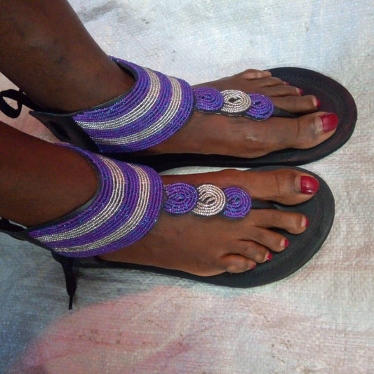 Handmade African Beaded Sandals/Authentic Maasai-Style Leather Flip-Flops Women/Boho Beach Sandals/Comfortable Summer Sandal African Gifts