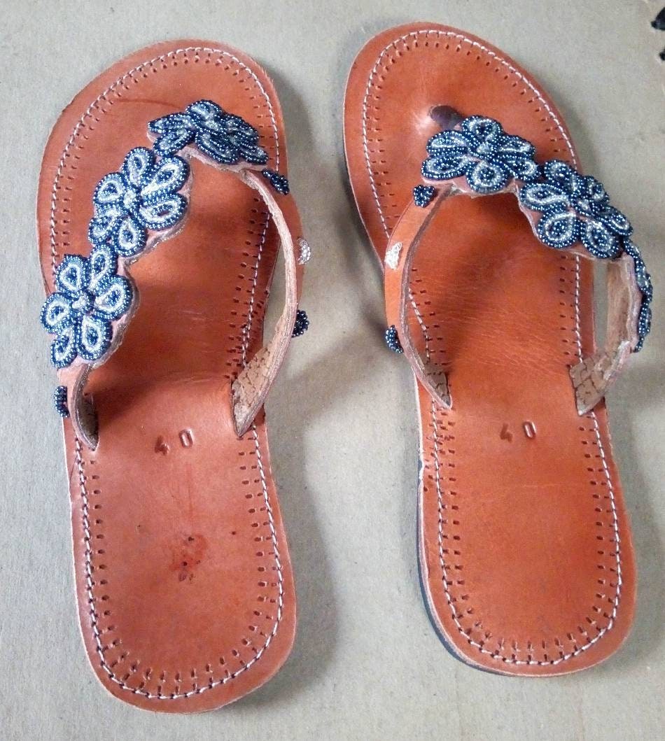 Handmade African Beaded Sandals/Authentic Maasai-Style Leather Flip-Flops Women/Boho Beach Sandals/Comfortable Summer Sandal African Gifts