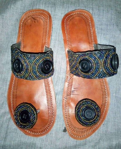 Handmade African Beaded Sandals/Authentic Maasai-Style Leather Flip-Flops Women/Boho Beach Sandals/Comfortable Summer Sandal African Gifts