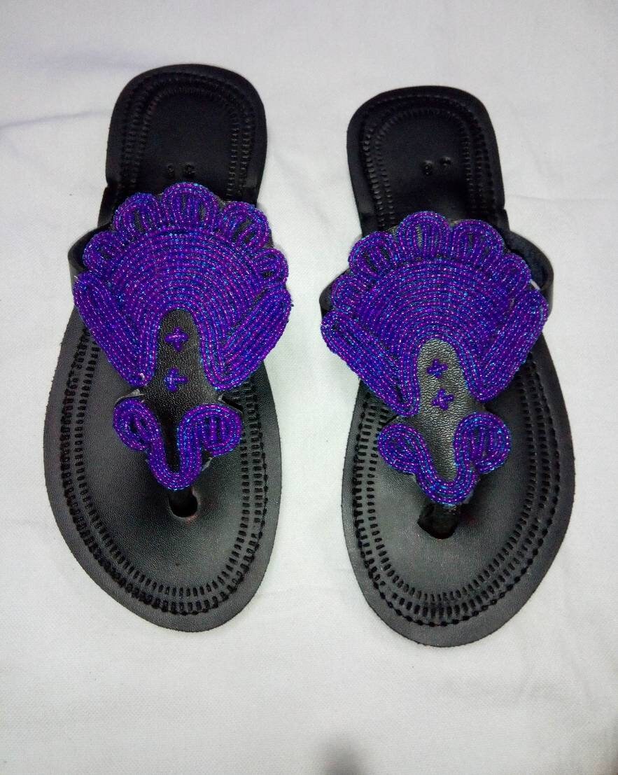 Handmade African Beaded Sandals/Authentic Maasai-Style Leather Flip-Flops Women/Boho Beach Sandals/Comfortable Summer Sandal African Gifts