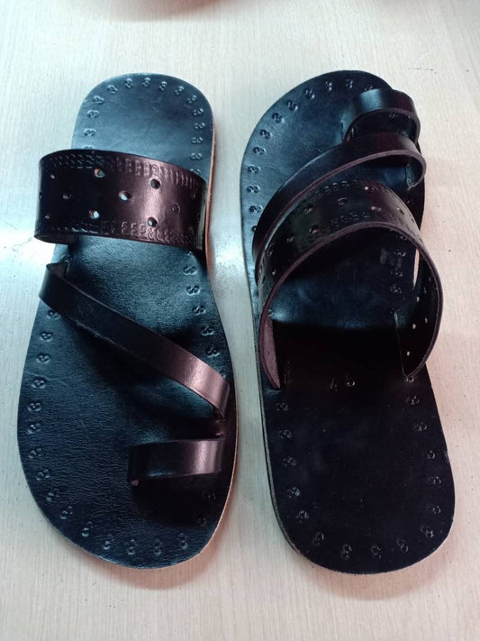 Handmade African Men's Sandals/Genuine Leather Beaded Flip-Flops/Comfortable Summer Sandals for Men/African Shoes/Unique Gift for Him