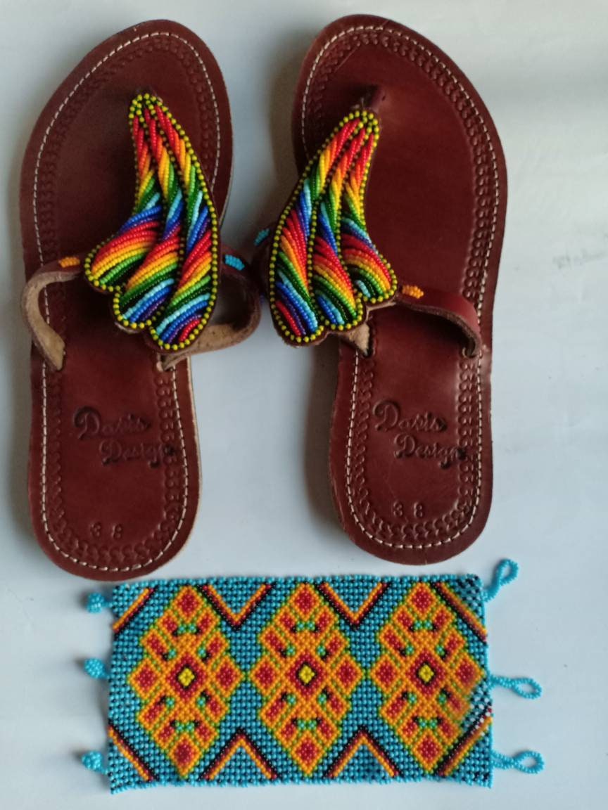 Handmade African Beaded Sandals/Authentic Maasai-Style Leather Flip-Flops Women/Boho Beach Sandals/Comfortable Summer Sandal African Gifts
