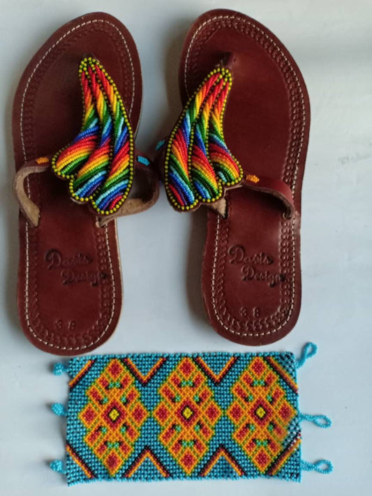 Handmade African Beaded Sandals/Authentic Maasai-Style Leather Flip-Flops Women/Boho Beach Sandals/Comfortable Summer Sandal African Gifts