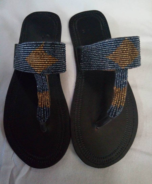 Handmade African Beaded Sandals/Authentic Maasai-Style Leather Flip-Flops Women/Boho Beach Sandals/Comfortable Summer Sandal African Gifts