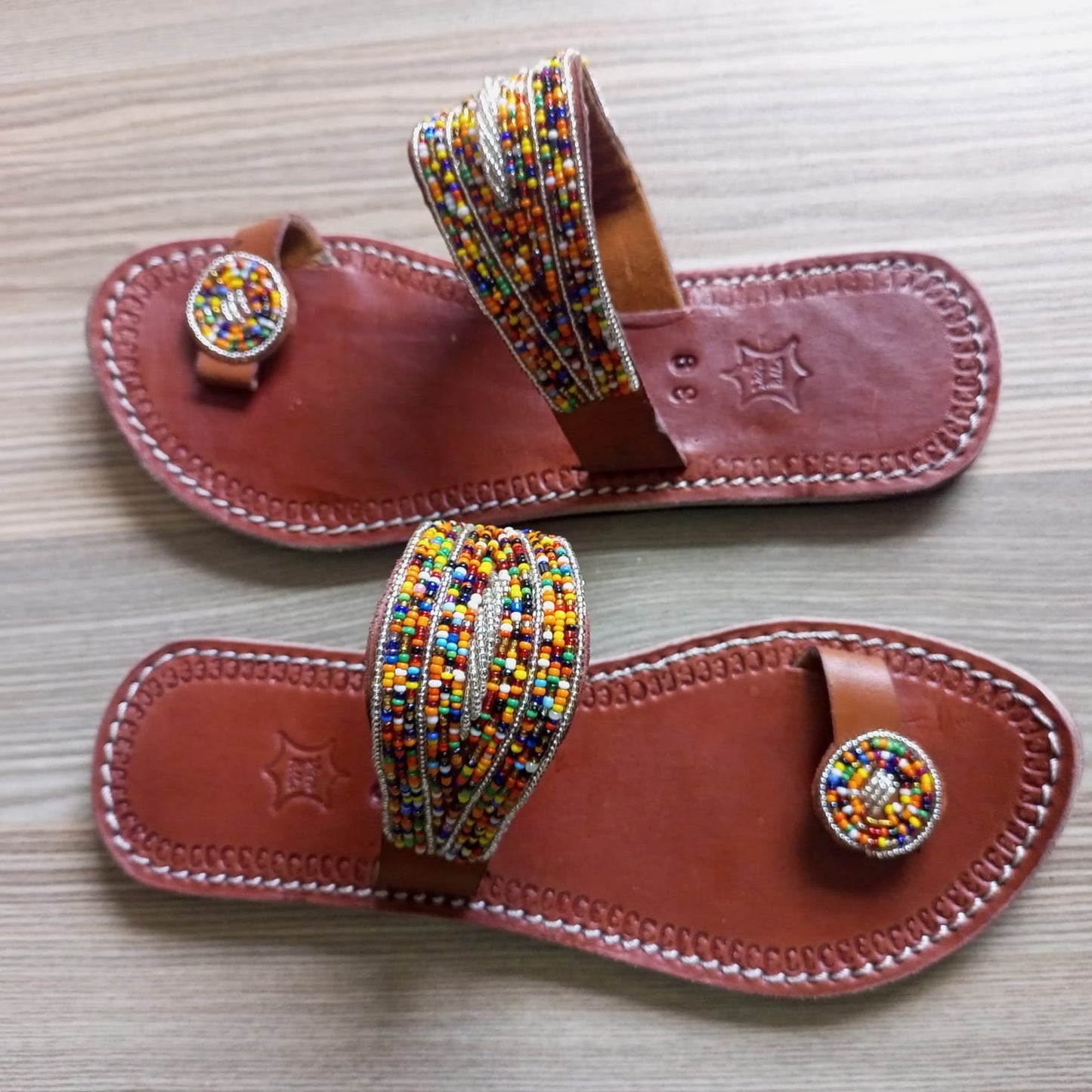 Handmade African Beaded Sandals/Authentic Maasai-Style Leather Flip-Flops Women/Boho Beach Sandals/Comfortable Summer Sandal African Gifts