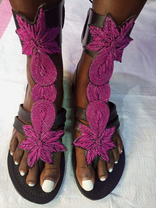 Handmade African Beaded Sandals/Authentic Maasai-Style Leather Flip-Flops Women/Boho Beach Sandals/Comfortable Summer Sandal African Gifts