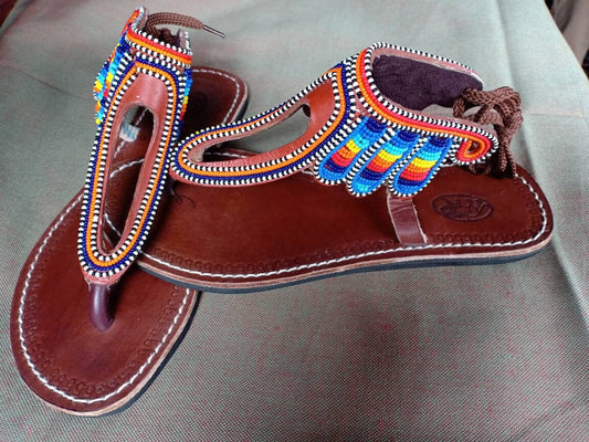 Handmade African Beaded Sandals/Authentic Maasai-Style Leather Flip-Flops Women/Boho Beach Sandals/Comfortable Summer Sandal African Gifts