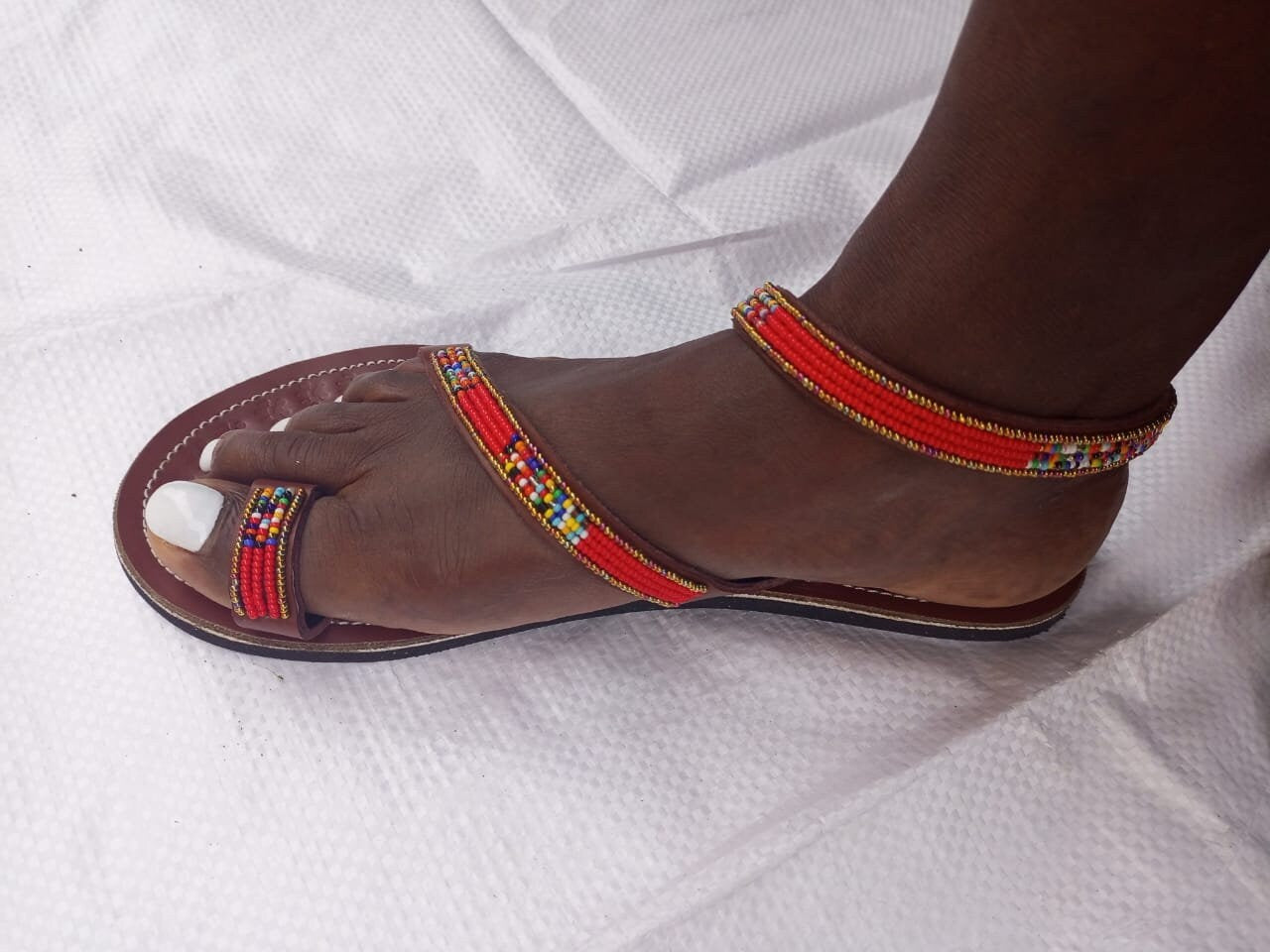 Handmade African Beaded Sandals/Authentic Maasai-Style Leather Flip-Flops Women/Boho Beach Sandals/Comfortable Summer Sandal African Gifts