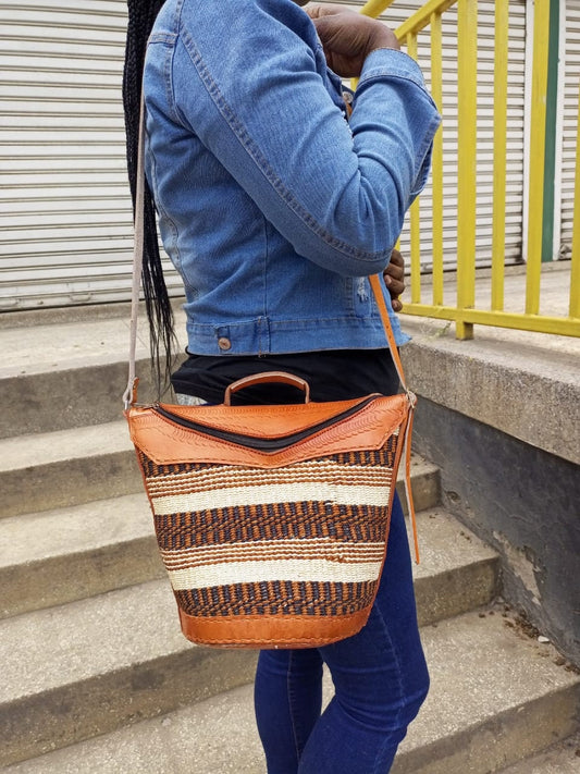 Handmade Woven Sisal Sling Bag - Boho Eco-Friendly Crossbody Bag | Sustainable Natural Fiber Purse | African Artisan Handcrafted Bag