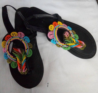 Handmade African Beaded Sandals/Authentic Maasai-Style Leather Flip-Flops Women/Boho Beach Sandals/Comfortable Summer Sandal African Gifts