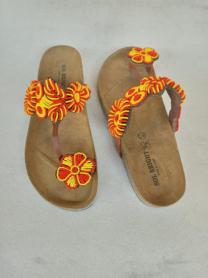 Handmade African Beaded Sandals/Authentic Maasai-Style Leather Flip-Flops Women/Boho Beach Sandals/Comfortable Summer Sandal African Gifts