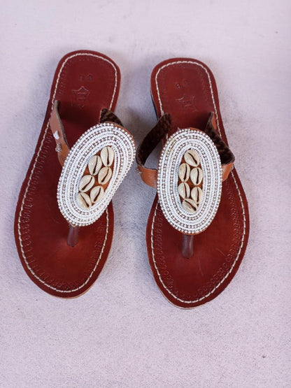 Handmade African Beaded Sandals/Authentic Maasai-Style Leather Flip-Flops Women/Boho Beach Sandals/Comfortable Summer Sandal African Gifts