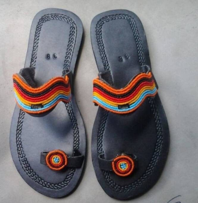 Handmade African Beaded Sandals/Authentic Maasai-Style Leather Flip-Flops Women/Boho Beach Sandals/Comfortable Summer Sandal African Gifts