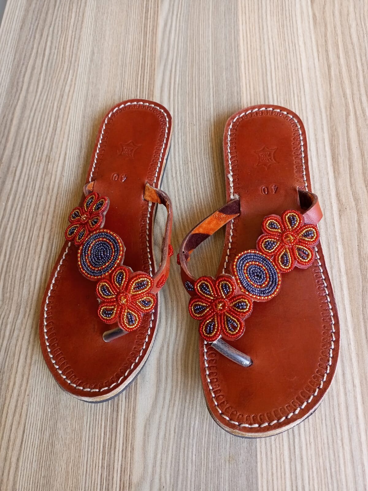 Handmade African Beaded Sandals/Authentic Maasai-Style Leather Flip-Flops Women/Boho Beach Sandals/Comfortable Summer Sandal African Gifts