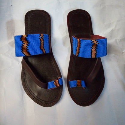 Handmade African Beaded Sandals/Authentic Maasai-Style Leather Flip-Flops Women/Boho Beach Sandals/Comfortable Summer Sandal African Gifts