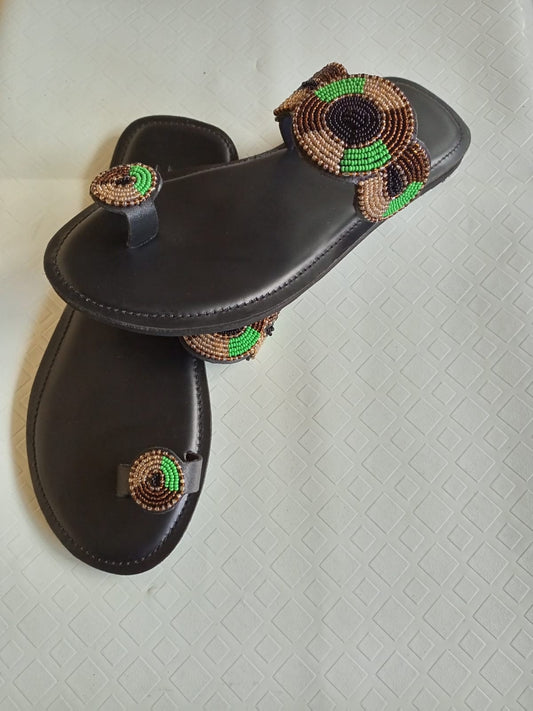 Handmade African Beaded Sandals/Authentic Maasai-Style Leather Flip-Flops Women/Boho Beach Sandals/Comfortable Summer Sandal African Gifts