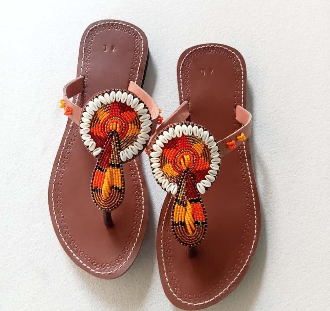 Handmade African Beaded Sandals/Authentic Maasai-Style Leather Flip-Flops Women/Boho Beach Sandals/Comfortable Summer Sandal African Gifts