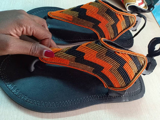 Handmade African Beaded Sandals/Authentic Maasai-Style Leather Flip-Flops Women/Boho Beach Sandals/Comfortable Summer Sandal African Gifts