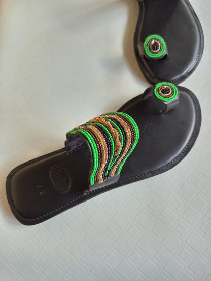 Handmade African Beaded Sandals/Authentic Maasai-Style Leather Flip-Flops Women/Boho Beach Sandals/Comfortable Summer Sandal African Gifts