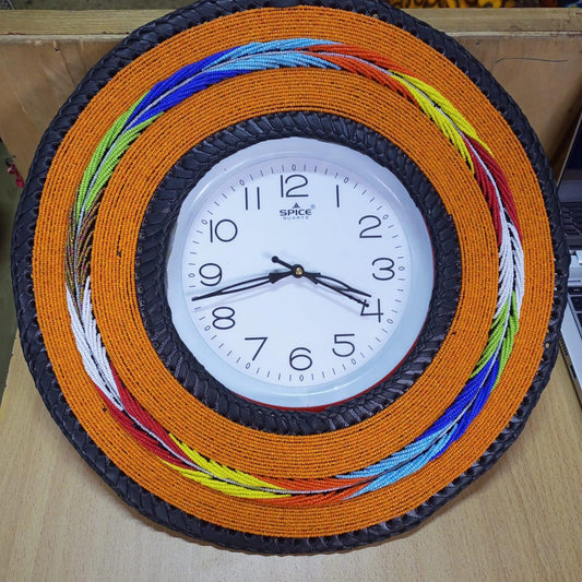 Beaded Wall Clock/Handmade African Decor/Boho Chic Home Accent/Tribal-Inspired Wall Art/Unique Gift Idea/Colorful Beaded Wall Hanging Clock