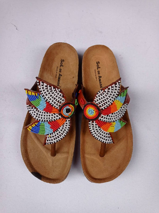 Handmade African Beaded Sandals/Authentic Maasai-Style Leather Flip-Flops Women/Boho Beach Sandals/Comfortable Summer Sandal African Gifts