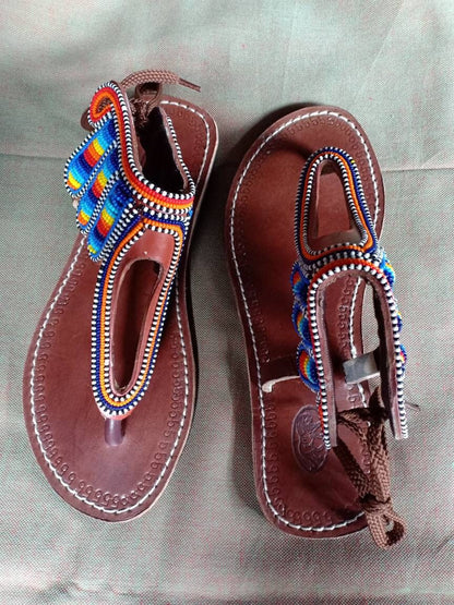 Handmade African Beaded Sandals/Authentic Maasai-Style Leather Flip-Flops Women/Boho Beach Sandals/Comfortable Summer Sandal African Gifts