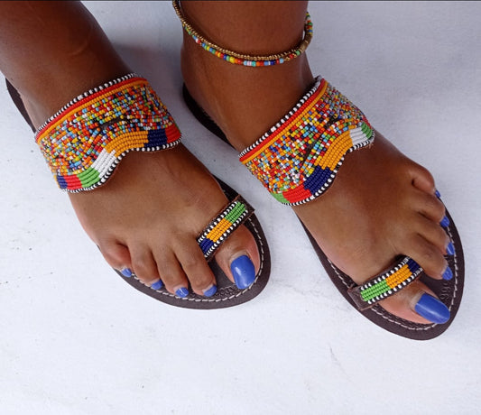 African Handmade Beaded Sandals