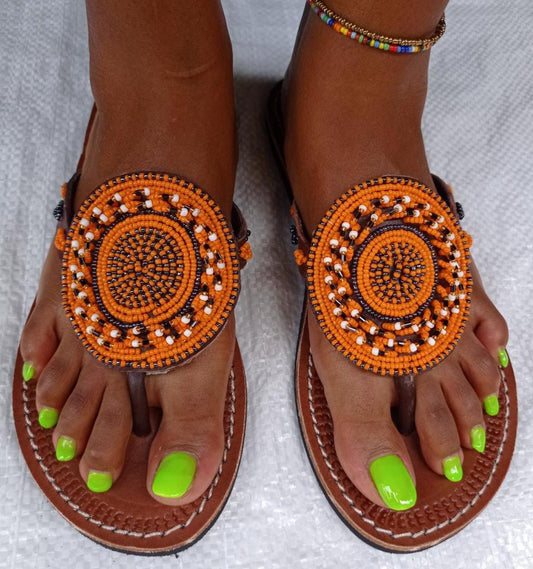 African Beaded Leather Sandals